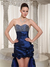 Taffeta Royal Blue Sweetheart Girl Prom Dress With High-low Show Both Legs