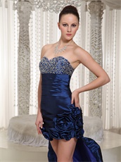 Taffeta Royal Blue Sweetheart Girl Prom Dress With High-low Show Both Legs