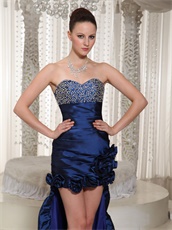 Taffeta Royal Blue Sweetheart Girl Prom Dress With High-low Show Both Legs