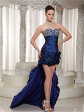 Taffeta Royal Blue Sweetheart Girl Prom Dress With High-low Show Both Legs