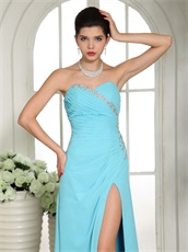 Brilliant Aqua Blue Prom Dress Left Slit Design For Formal Evening