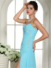 Brilliant Aqua Blue Prom Dress Left Slit Design For Formal Evening