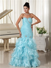 Mermaid Baby Blue Ruffles Slender Leisure Prom Dress Sweetheart Neckline