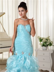 Mermaid Baby Blue Ruffles Slender Leisure Prom Dress Sweetheart Neckline