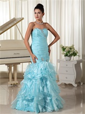 Mermaid Baby Blue Ruffles Slender Leisure Prom Dress Sweetheart Neckline