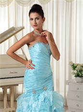 Mermaid Baby Blue Ruffles Slender Leisure Prom Dress Sweetheart Neckline