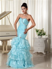 Mermaid Baby Blue Ruffles Slender Leisure Prom Dress Sweetheart Neckline