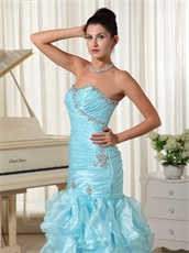 Mermaid Baby Blue Ruffles Slender Leisure Prom Dress Sweetheart Neckline