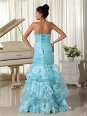 Mermaid Baby Blue Ruffles Slender Leisure Prom Dress Sweetheart Neckline