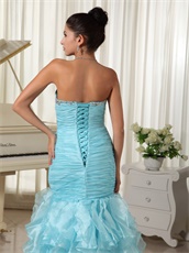 Mermaid Baby Blue Ruffles Slender Leisure Prom Dress Sweetheart Neckline