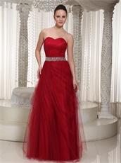 Floor-length Soft Wine Red Tulle Sweetheart Prom Dress Discount Under 100