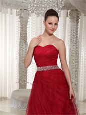 Floor-length Soft Wine Red Tulle Sweetheart Prom Dress Discount Under 100