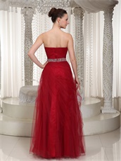 Floor-length Soft Wine Red Tulle Sweetheart Prom Dress Discount Under 100