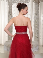 Floor-length Soft Wine Red Tulle Sweetheart Prom Dress Discount Under 100