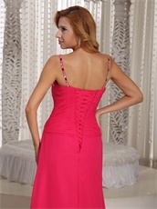 Spaghetti Straps Hot Pink Women Nightclub Dress With Sexy Left Slit