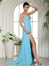 Aqua Blue Chiffon Latest Prom Dress Can be Customized Plus Size