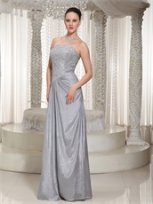 Column Grey Silver Taffeta Mature Women Prom Dress Oblique Waist Seam