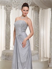 Column Grey Silver Taffeta Mature Women Prom Dress Oblique Waist Seam