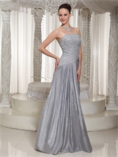 Column Grey Silver Taffeta Mature Women Prom Dress Oblique Waist Seam