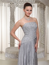 Column Grey Silver Taffeta Mature Women Prom Dress Oblique Waist Seam