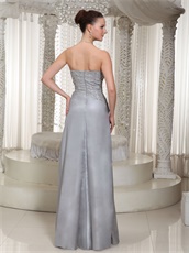 Column Grey Silver Taffeta Mature Women Prom Dress Oblique Waist Seam