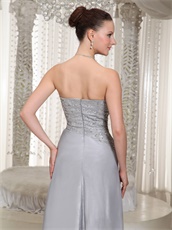 Column Grey Silver Taffeta Mature Women Prom Dress Oblique Waist Seam