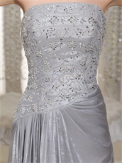 Column Grey Silver Taffeta Mature Women Prom Dress Oblique Waist Seam