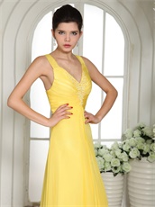 Straps Bright Yellow Floor Length Prom Party Factory Direct Sale