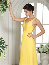 Straps Bright Yellow Floor Length Prom Party Factory Direct Sale