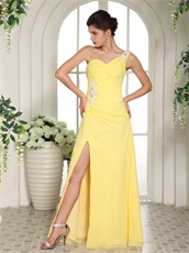 Stylish Bright Yellow One Shoulder Carnival Prom Dress Long With Slit