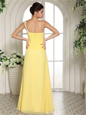 Stylish Bright Yellow One Shoulder Carnival Prom Dress Long With Slit