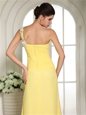 Stylish Bright Yellow One Shoulder Carnival Prom Dress Long With Slit