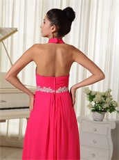 Coral Chiffon Halter Zipper-up Long Prom Gown Factory Direct Shipping