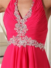 Coral Chiffon Halter Zipper-up Long Prom Gown Factory Direct Shipping