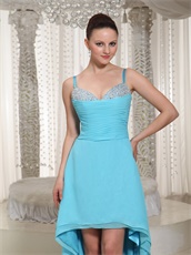 Short Front Long Back Hi-lo Skirt Aqua Chiffon Prom Dress B2C Model