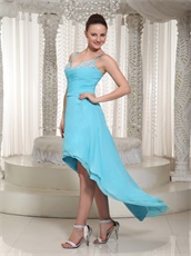 Short Front Long Back Hi-lo Skirt Aqua Chiffon Prom Dress B2C Model