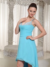 Short Front Long Back Hi-lo Skirt Aqua Chiffon Prom Dress B2C Model