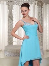 Short Front Long Back Hi-lo Skirt Aqua Chiffon Prom Dress B2C Model