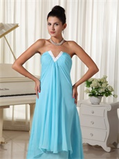 Lovely Natural Waist Aqua Chiffon V-Shaped High-low Layers Skirt