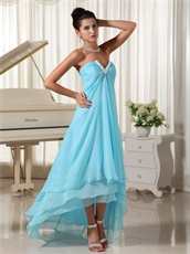 Lovely Natural Waist Aqua Chiffon V-Shaped High-low Layers Skirt