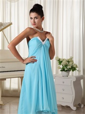 Lovely Natural Waist Aqua Chiffon V-Shaped High-low Layers Skirt