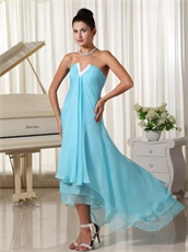 Lovely Natural Waist Aqua Chiffon V-Shaped High-low Layers Skirt