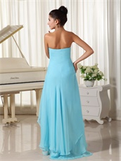 Lovely Natural Waist Aqua Chiffon V-Shaped High-low Layers Skirt