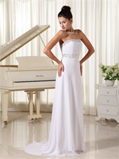 Strapless Silver Beading White Prom Dress And Gown Brush Train