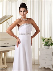 Strapless Silver Beading White Prom Dress And Gown Brush Train