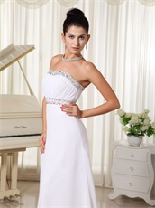 Strapless Silver Beading White Prom Dress And Gown Brush Train