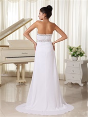 Strapless Silver Beading White Prom Dress And Gown Brush Train