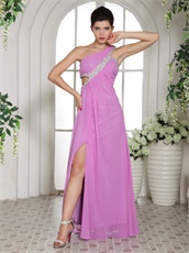 Lilac Prom Celebrity Dress With One Shoulder Slit Skirt Cheap