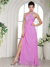 Lilac Prom Celebrity Dress With One Shoulder Slit Skirt Cheap