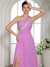 Lilac Prom Celebrity Dress With One Shoulder Slit Skirt Cheap